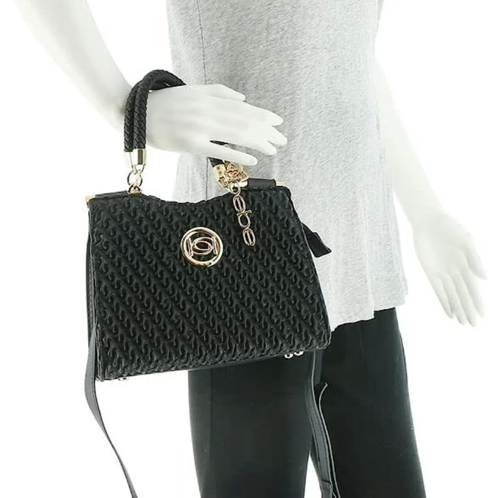 NWoT BEBE Black Satchel Crossbody Convertible Gold Black Satchel Adjustable - Picture 4 of 15